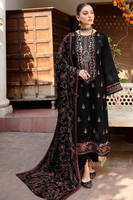 Bareeze Black Embroidered Dhanak Three Piece Winter Collection | Winter Collection 2023 2024 Winter Dresses Suits