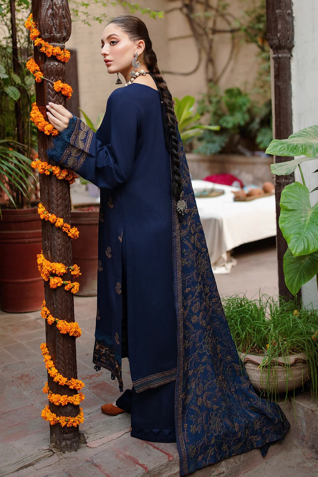 Bareeze Blue Embroidered Dhanak Three Piece Winter Collection