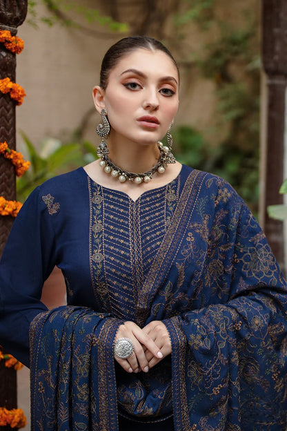 Bareeze Blue Embroidered Dhanak Three Piece Winter Collection