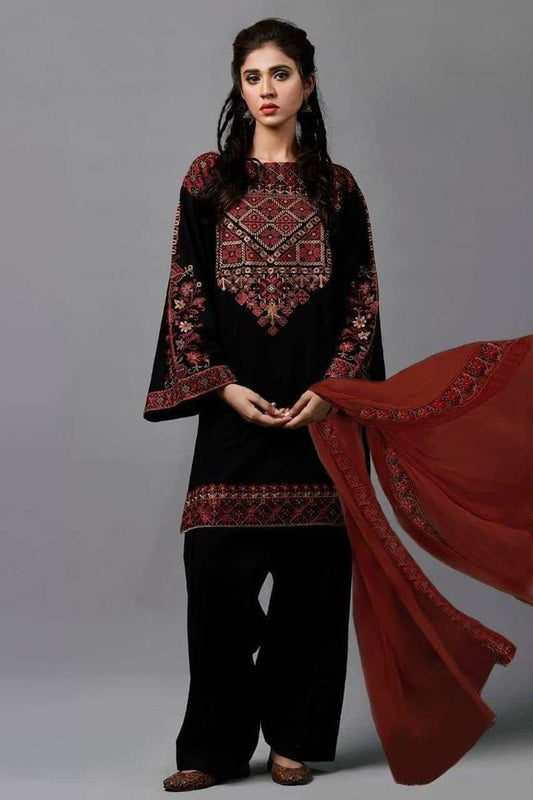 Kayseria Black Embroidered linen Three piece by Alif Collection