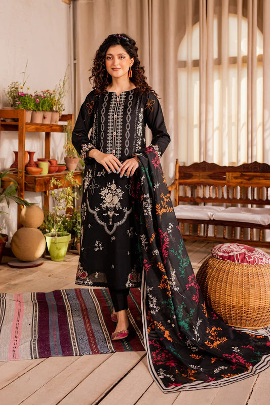 Batik Black Embroidered Dhanak Three Piece Winter Collection By Alif Online Store