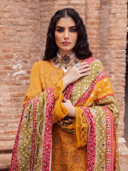 Chikenkari Dhanak Embroidered Winter Collection Musturd By Alif Collection Official