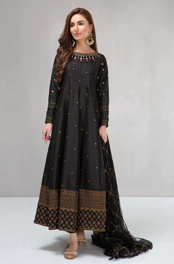 ALIF Black Color Embroidered Katan Silk two piece Wedding Collection