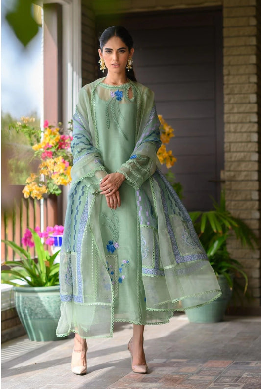 Alif Collection Organza Suit With Linen inner Embroidered 3pc | Unstitched Winter Collection 2023 | Winter Collection Women Suits 2023