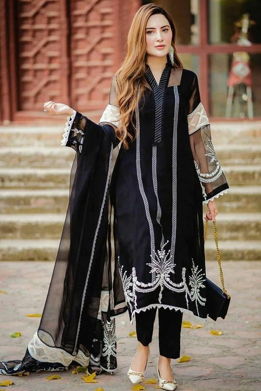 Alif Collection Black Organza SILK inner Embroidered 3pc Winter Dress Collection 2023